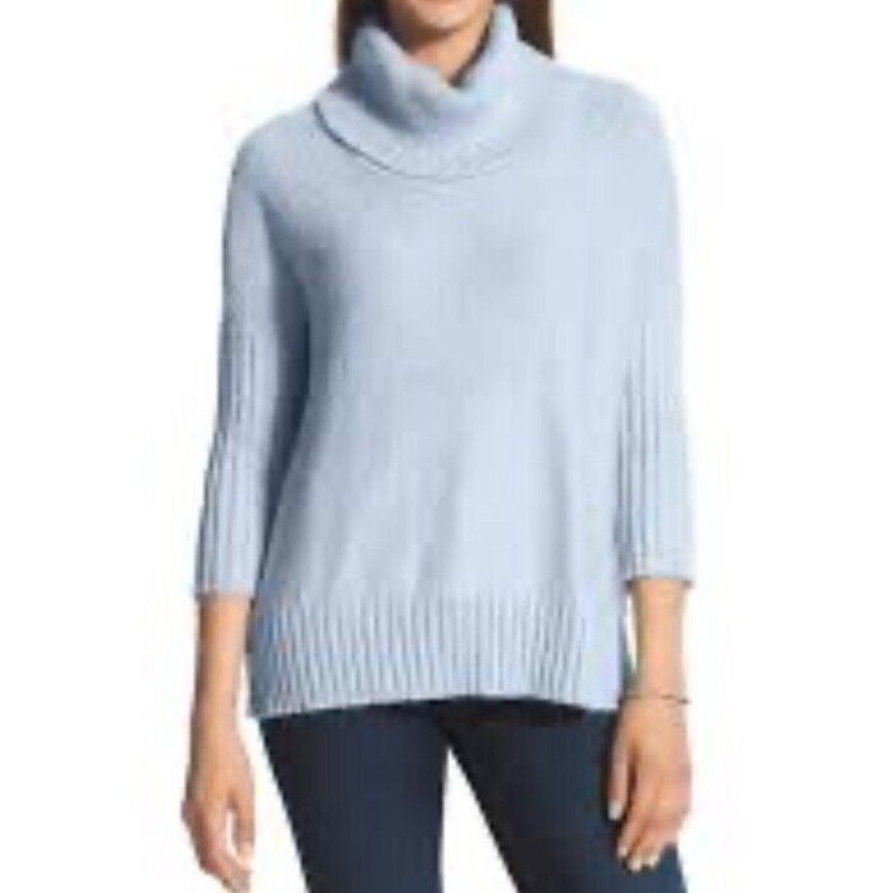 Chico's Light Blue Metallic 3/4 Sleeve Celine Cowl Neck Sweater Size 1 Medium